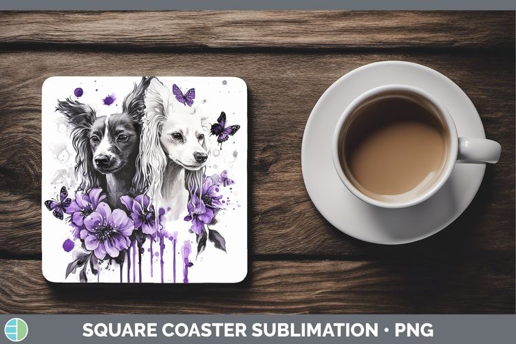 Dogs 04 Purple Drips Hairless Chinese Crested Square Coaster