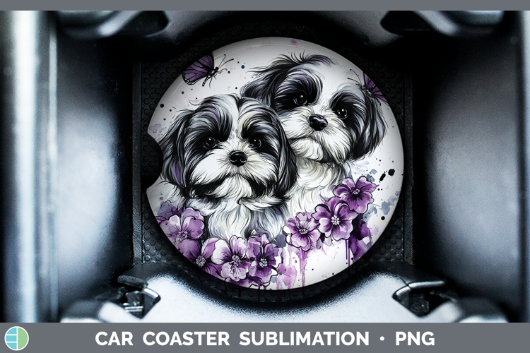 Dogs 04 Purple Drips Havanese Car Coaster Sublimation Desig