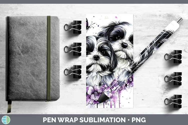 Dogs 04 Purple Drips Havanese Pen Wrap Sublimation Pen Desig