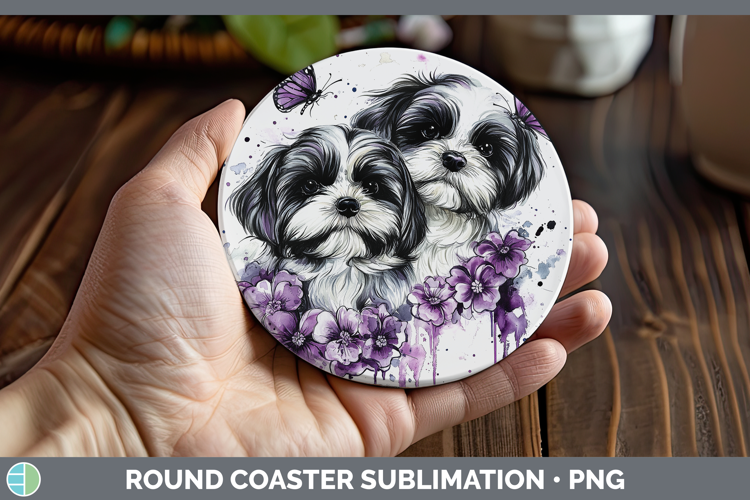 Dogs 04 Purple Drips Havanese Round Coaster Sublimation Coas