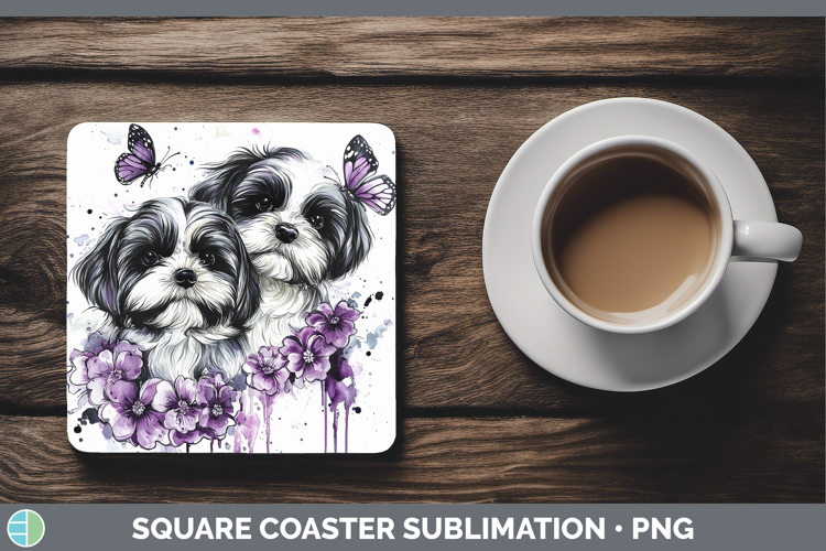 Dogs 04 Purple Drips Havanese Square Coaster Sublimation Coa