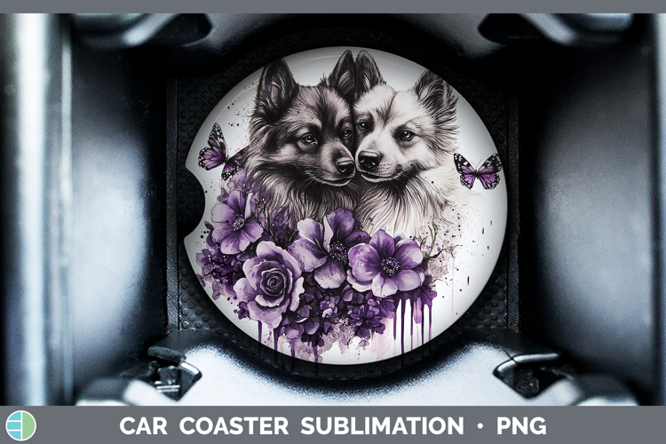 Dogs 04 Purple Drips Keeshond Car Coaster Sublimation Desig