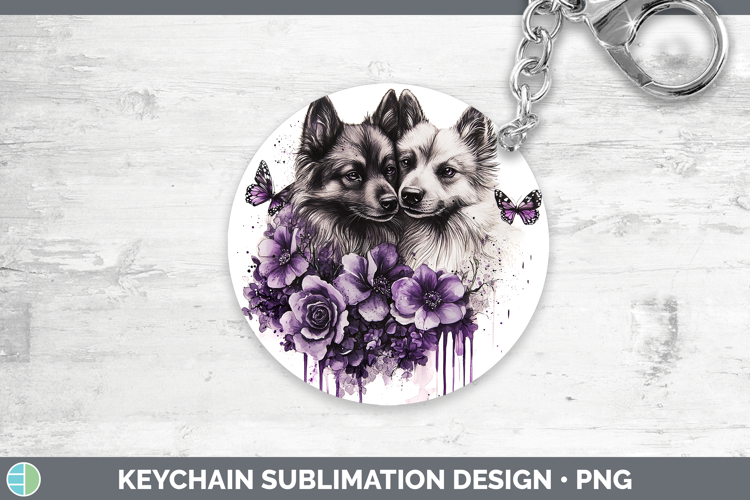 Dogs 04 Purple Drips Keeshond Keychain Sublimation Keyring D