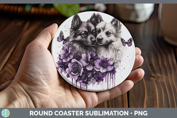 GorgeousDogs 04 Purple Drips Round Coaster design.