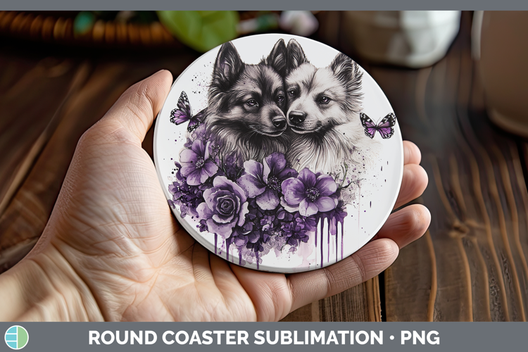 Dogs 04 Purple Drips Keeshond Round Coaster Sublimation Coas