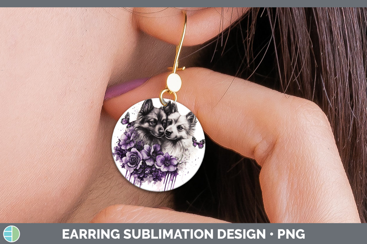 Dogs 04 Purple Drips Keeshond Round Earrings Sublimation Ear