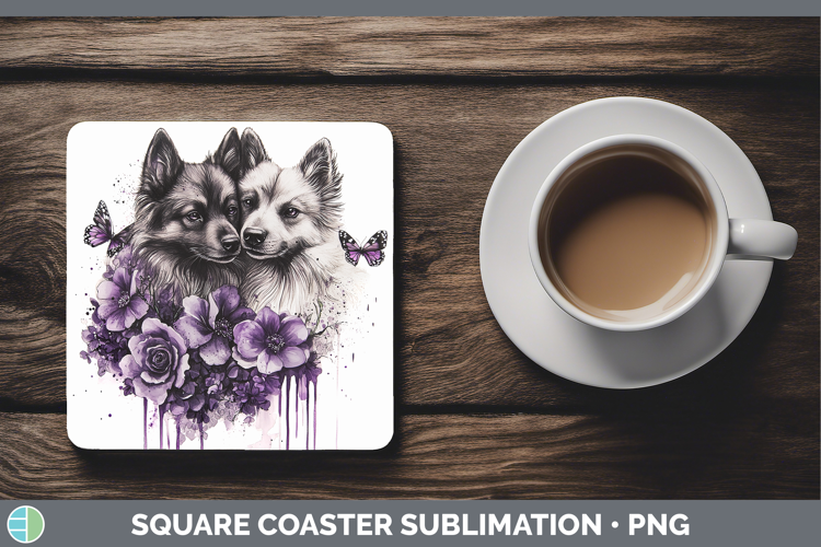 Dogs 04 Purple Drips Keeshond Square Coaster Sublimation Coa
