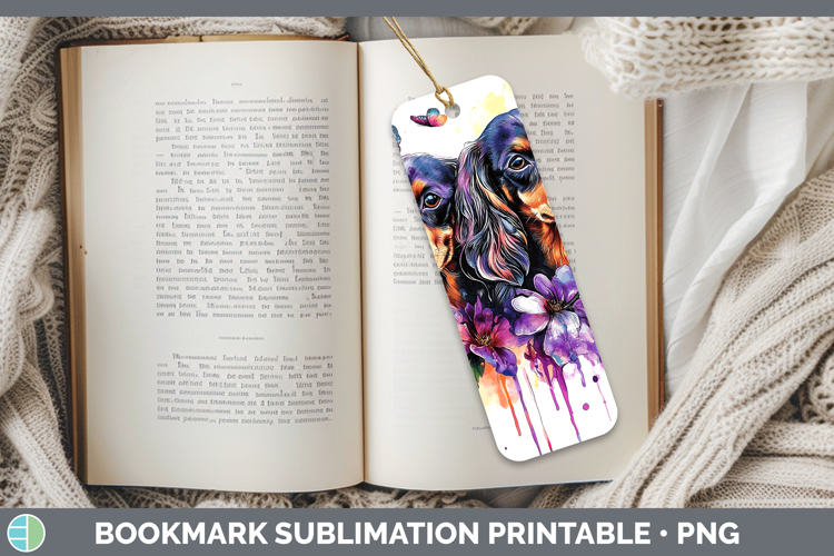 Dogs 04 Purple Drips Long-haired Dachshund Bookmark Sublimat