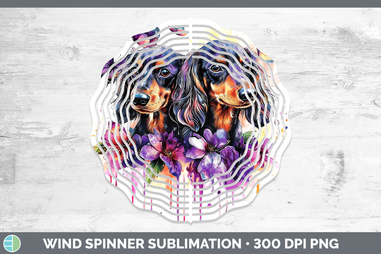 Dogs 04 Purple Drips Long-haired Dachshund Wind Spinner Subl
