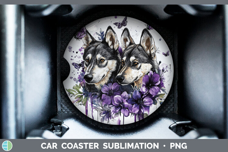 GorgeousDogs 04 Purple Drips Car Coaster design.