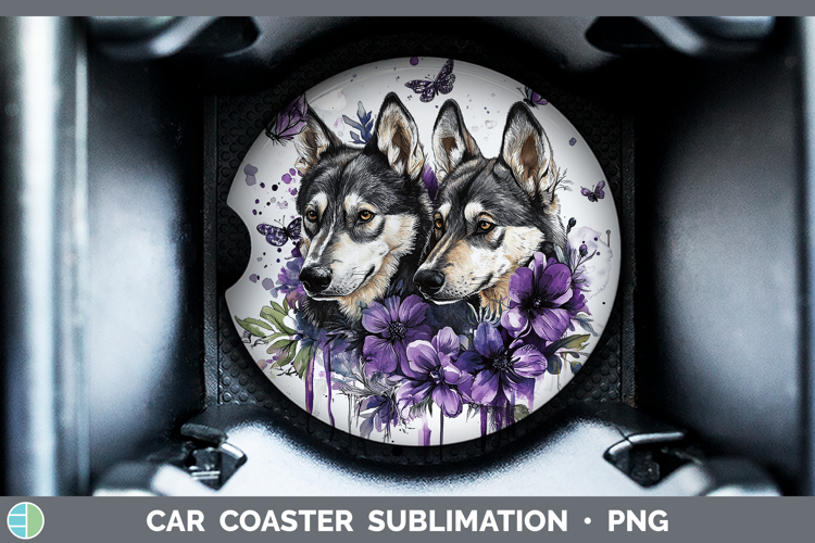 Dogs 04 Purple Drips Norwegian Elkhound Car Coaster Sublimat