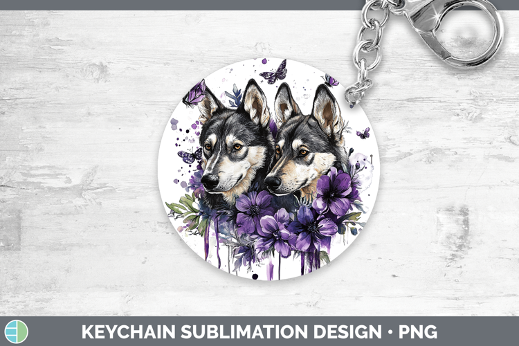Dogs 04 Purple Drips Norwegian Elkhound Keychain Sublimation