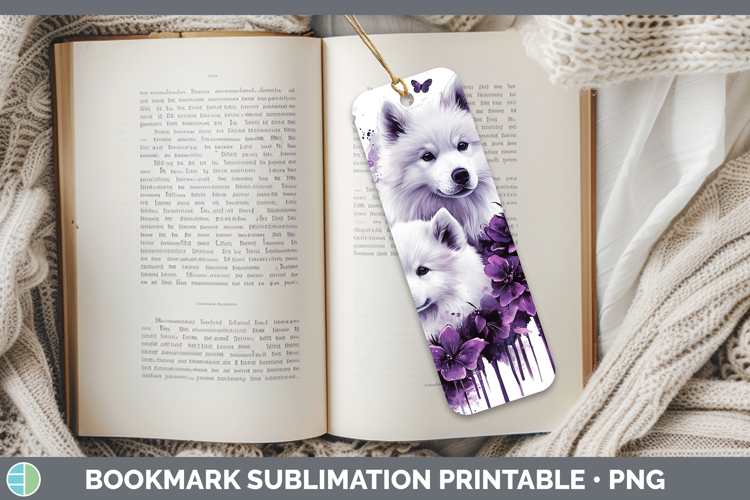 Dogs 04 Purple Drips Samoyed Bookmark Sublimation Printable