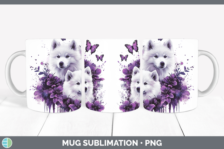 Dogs 04 Purple Drips Samoyed Mug Wrap Sublimation Coffee Cup