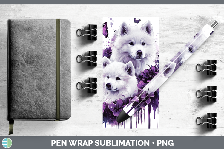 Dogs 04 Purple Drips Samoyed Pen Wrap Sublimation Pen Design