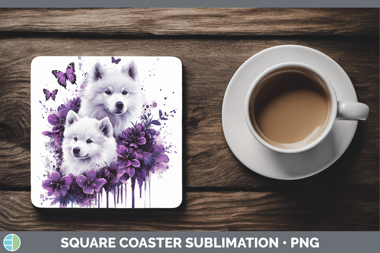 Dogs 04 Purple Drips Samoyed Square Coaster Sublimation Coas