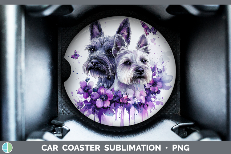 Dogs 04 Purple Drips Scottish Terrier Car Coaster Sublimatio