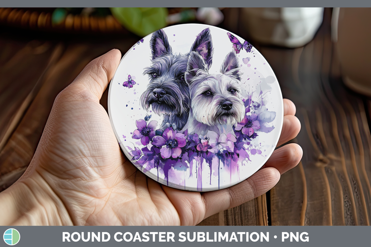 Dogs 04 Purple Drips Scottish Terrier Round Coaster Sublimat