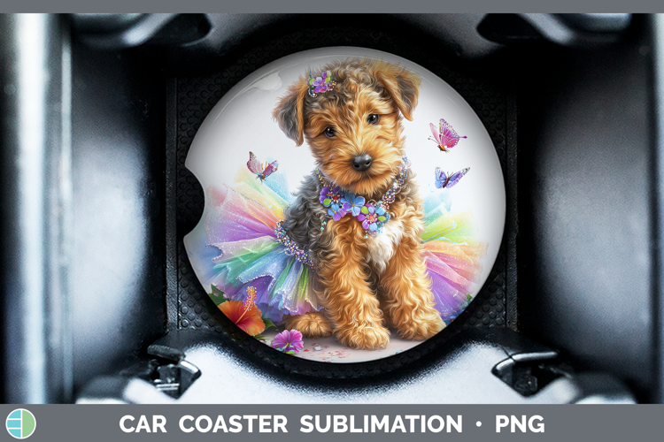 Dogs 04 Rainbow Summer Airedale Terrier Car Coaster Sublimat
