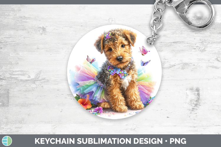Dogs 04 Rainbow Summer Airedale Terrier Keychain Sublimation