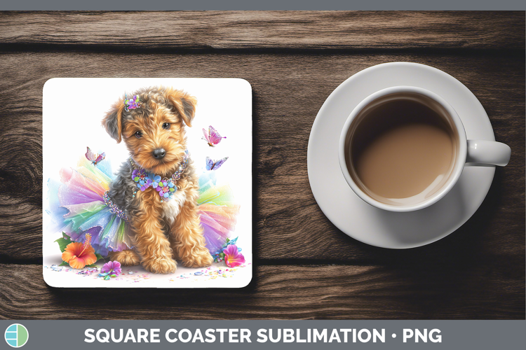 Dogs 04 Rainbow Summer Airedale Terrier Square Coaster Subli