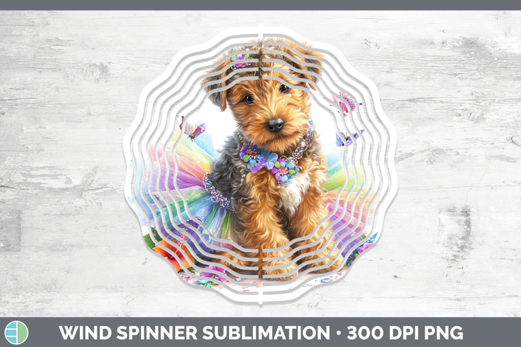 Dogs 04 Rainbow Summer Airedale Terrier Wind Spinner Sublima