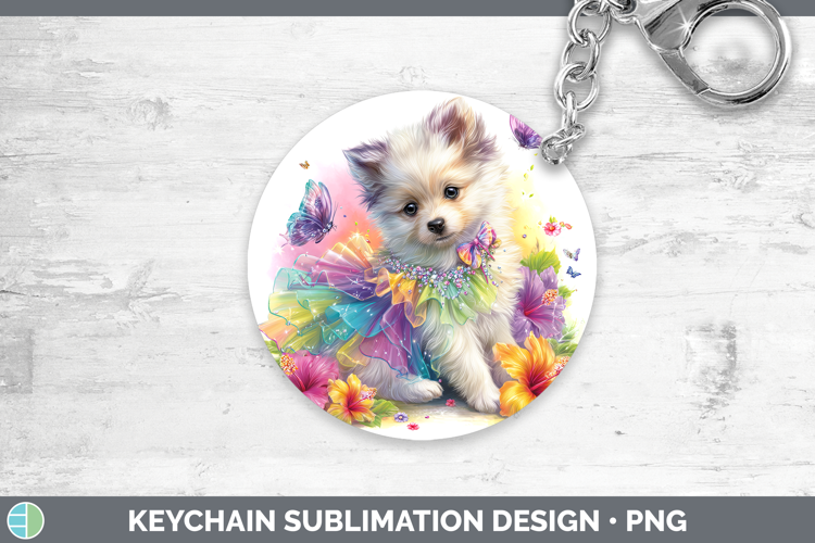 Dogs 04 Rainbow Summer American Eskie Keychain Sublimation K