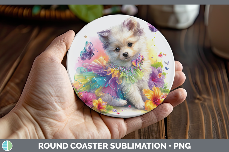 Dogs 04 Rainbow Summer American Eskie Round Coaster Sublimat