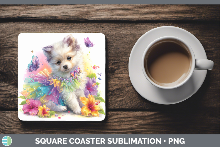 Dogs 04 Rainbow Summer American Eskie Square Coaster Sublima