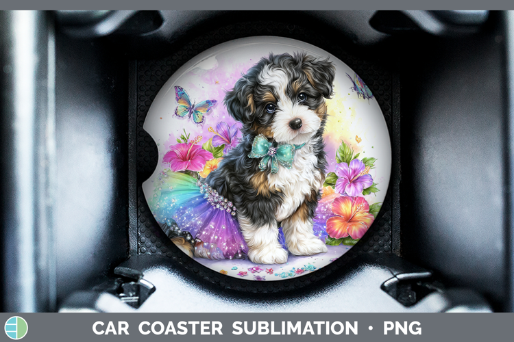 Dogs 04 Rainbow Summer Bernedoodle Car Coaster Sublimation