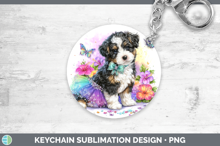 Dogs 04 Rainbow Summer Bernedoodle Keychain Sublimation Keyr