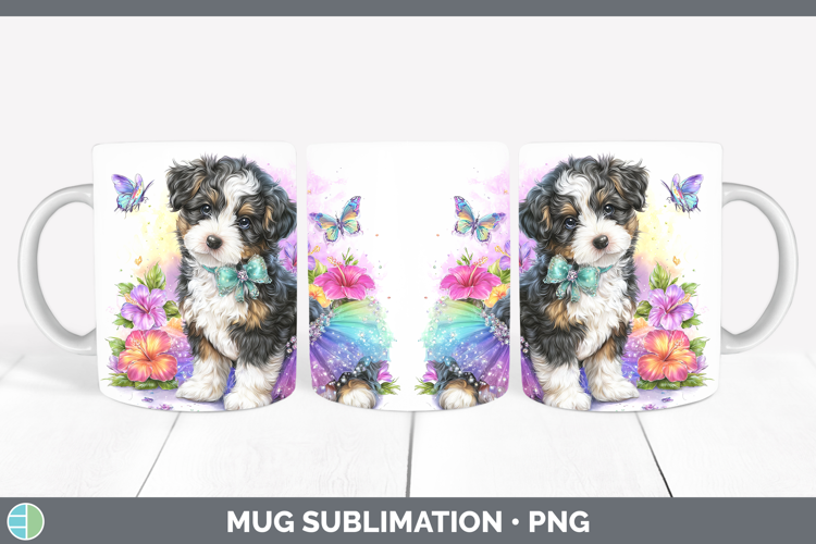 Dogs 04 Rainbow Summer Bernedoodle Mug Wrap Sublimation Coff