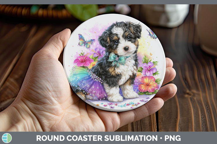 Dogs 04 Rainbow Summer Bernedoodle Round Coaster Sublimation