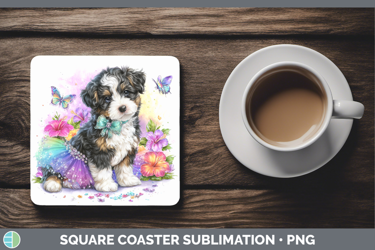 Dogs 04 Rainbow Summer Bernedoodle Square Coaster Sublimatio