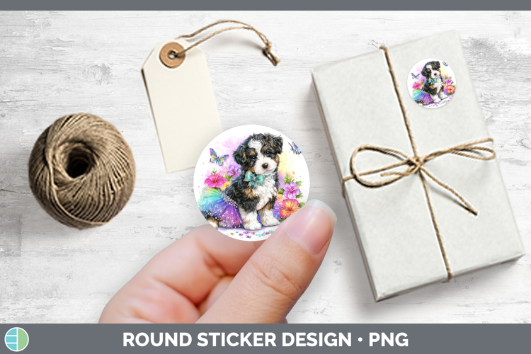 Dogs 04 Rainbow Summer Bernedoodle Stickers | Round Labels D
