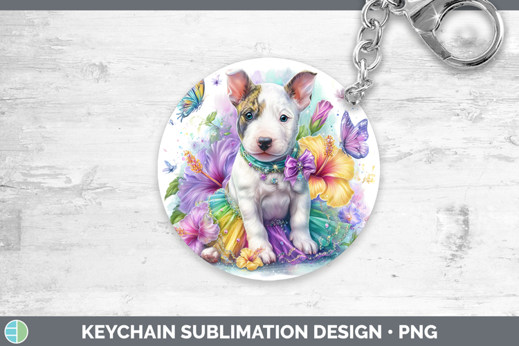 Dogs 04 Rainbow Summer Bull Terrier Keychain Sublimation Key