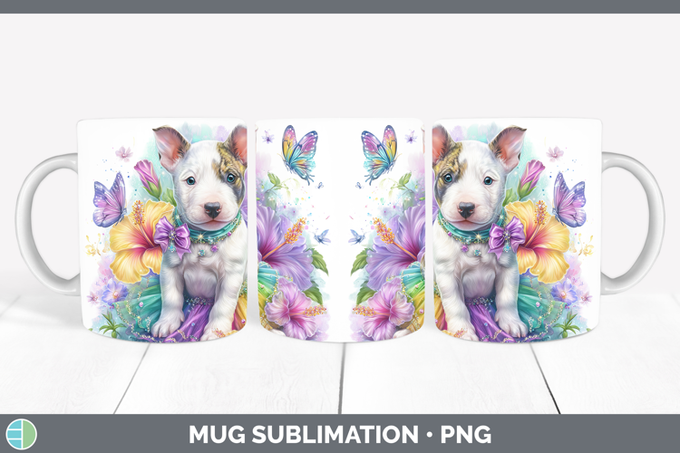 Dogs 04 Rainbow Summer Bull Terrier Mug Wrap Sublimation Cof