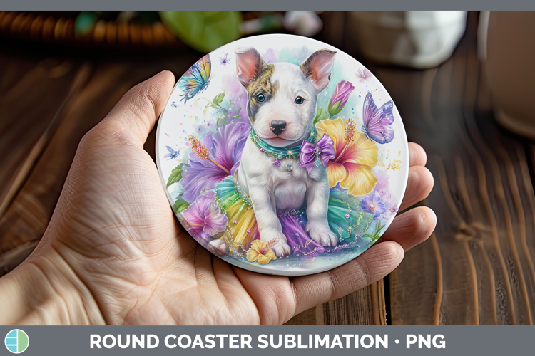 Dogs 04 Rainbow Summer Bull Terrier Round Coaster Sublimatio