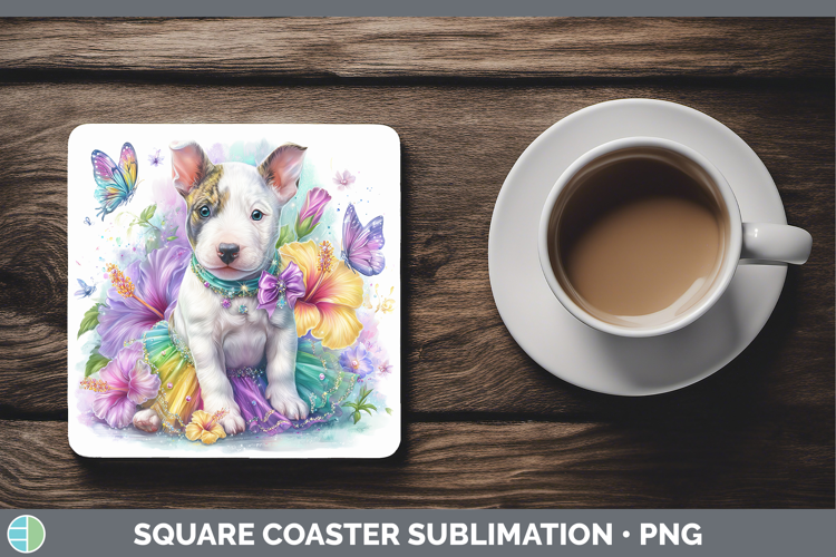 Dogs 04 Rainbow Summer Bull Terrier Square Coaster Sublimati