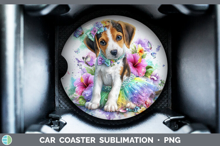 GorgeousDogs 04 Rainbow Summer Car Coaster design.