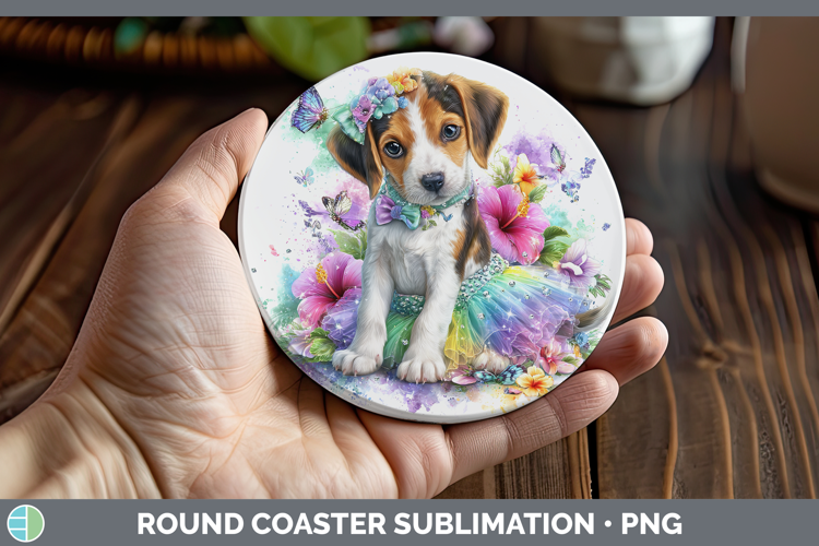 Dogs 04 Rainbow Summer English Coonhound Round Coaster Subli