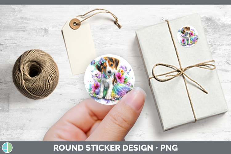 Dogs 04 Rainbow Summer English Coonhound Stickers | Round La