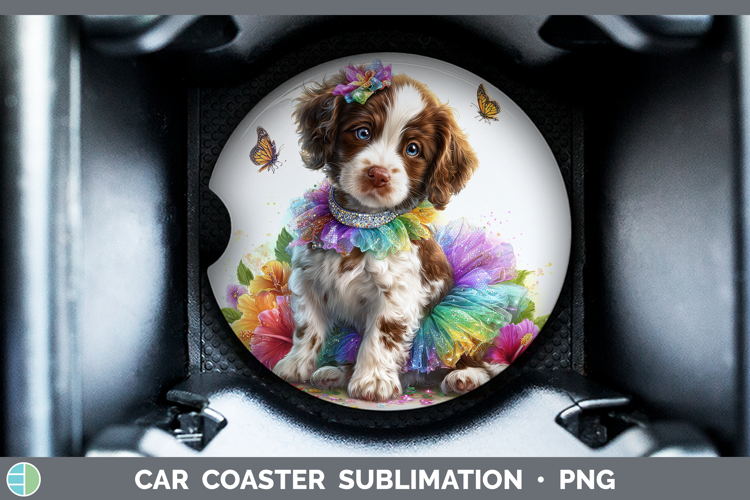 Dogs 04 Rainbow Summer English Springer Spaniel Car Coaster