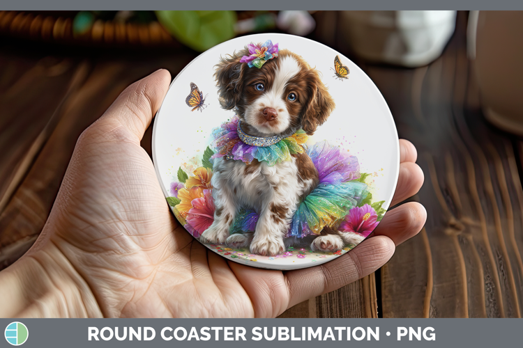 Dogs 04 Rainbow Summer English Springer Spaniel Round Coaste