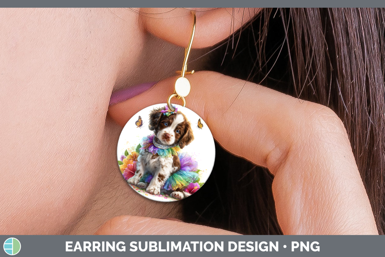 Dogs 04 Rainbow Summer English Springer Spaniel Round Earrin