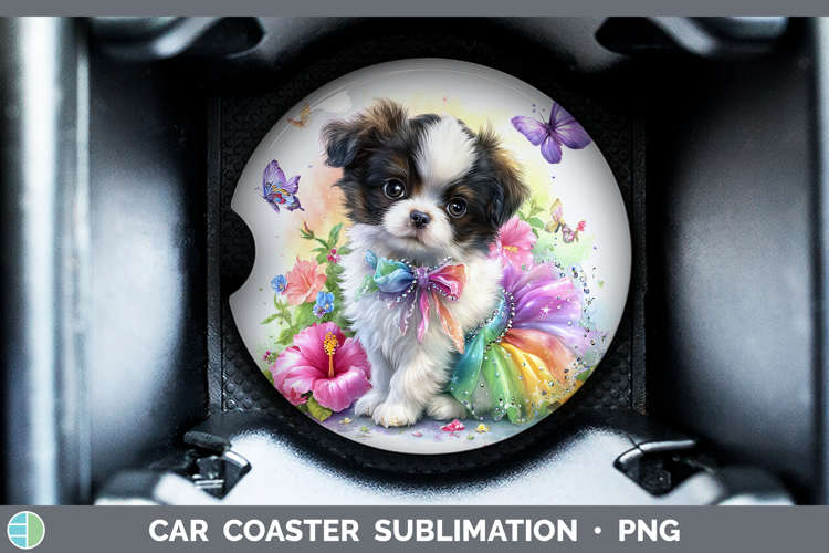 Dogs 04 Rainbow Summer Japanese Chin Car Coaster Sublimation