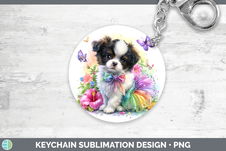Dogs 04 Rainbow Summer Japanese Chin Keychain Sublimation Ke