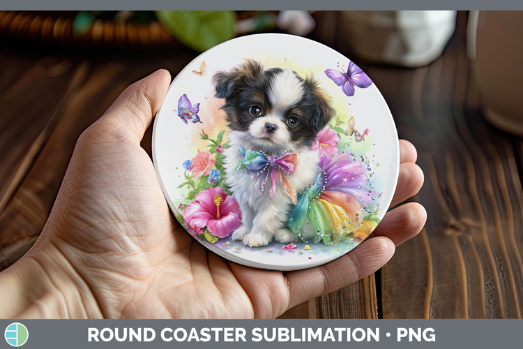 Dogs 04 Rainbow Summer Japanese Chin Round Coaster Sublimati