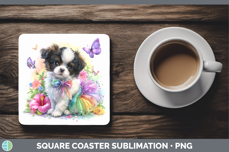 Dogs 04 Rainbow Summer Japanese Chin Square Coaster Sublimat