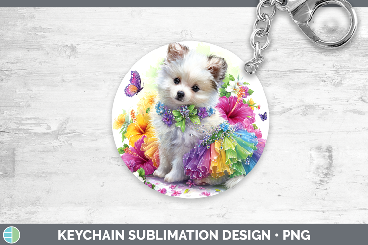 Dogs 04 Rainbow Summer Japanese Spitz Keychain Sublimation K